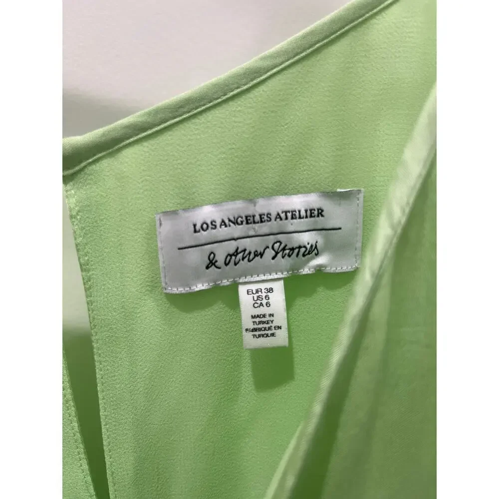& Other Stories Shoulder Tie Midi Slip Dress in Green Sz 6